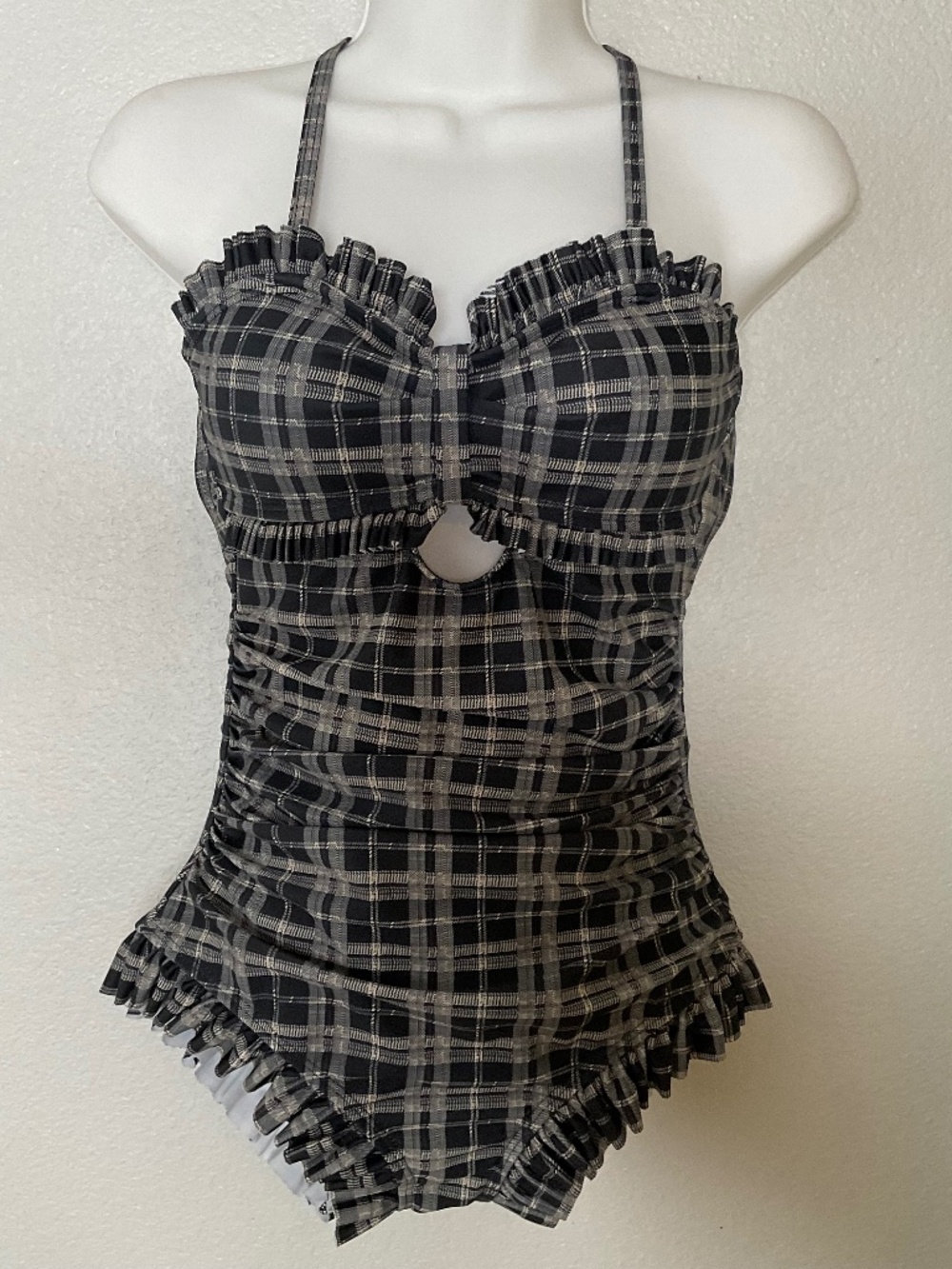 Bikini black and white plaid patterned one-piece swimsuit Beachwear One Peace S